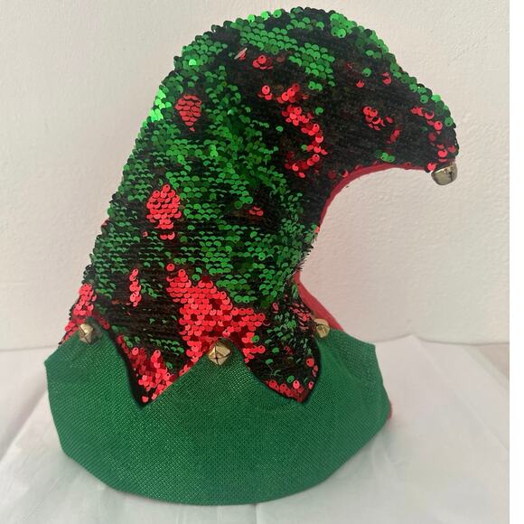 Christmas House Elf Hats with Sequins on One Side 12.5 in reversible red | green - Picture 2 of 6